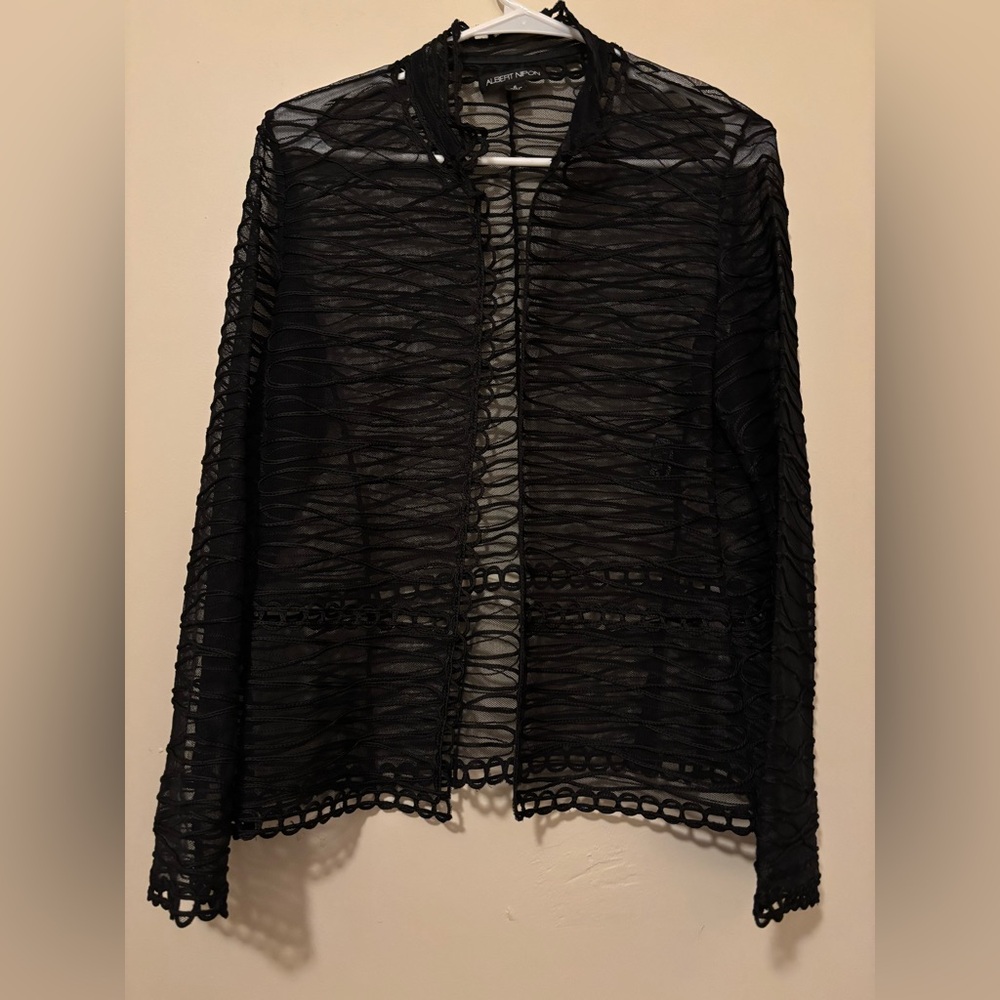 ALBERT NIPON SHEER EMBROIDERED LACE EVENING SHIRT JACKET